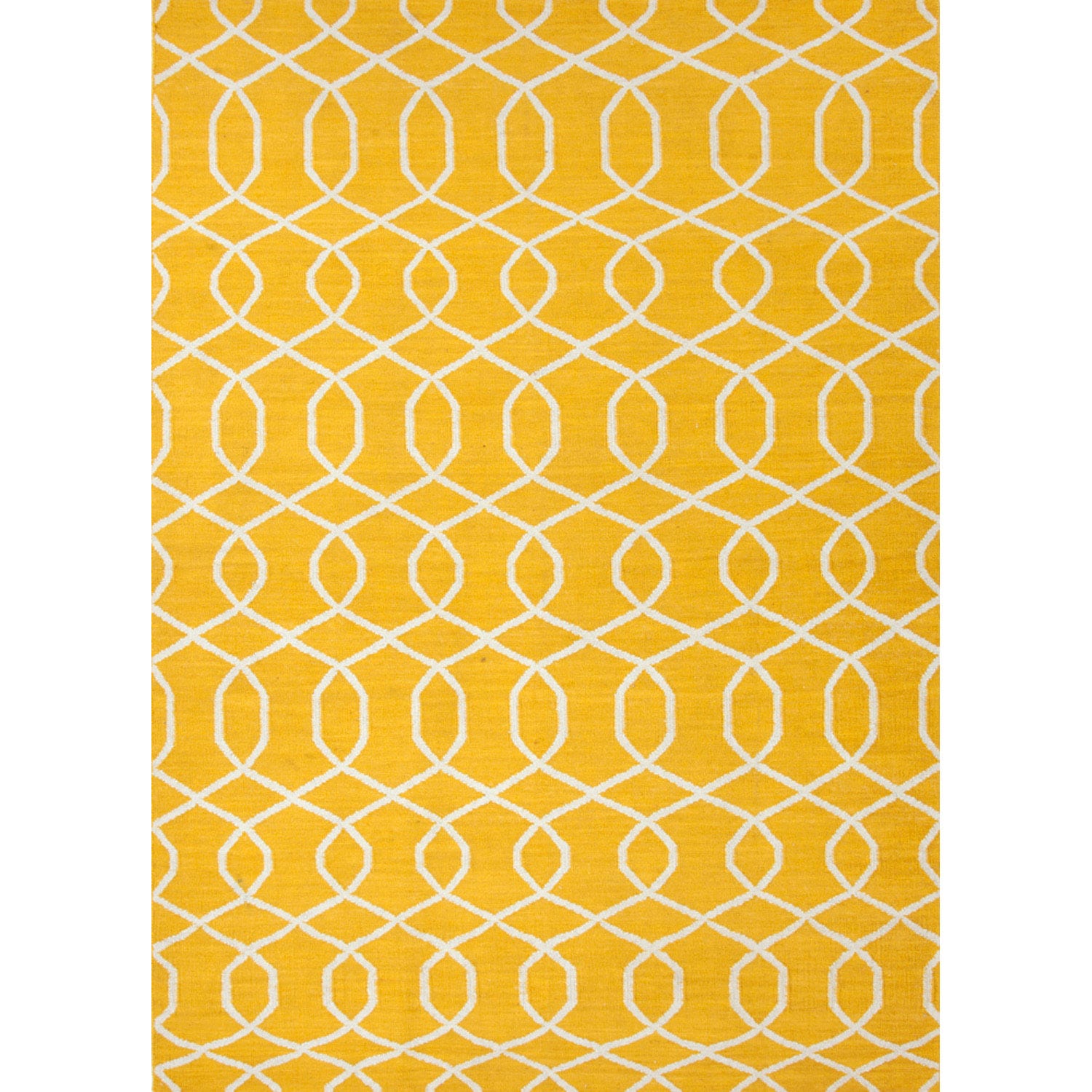 Handmade Flat weave Geometric Pattern Yellow Wool Area Rug (8 X 10)