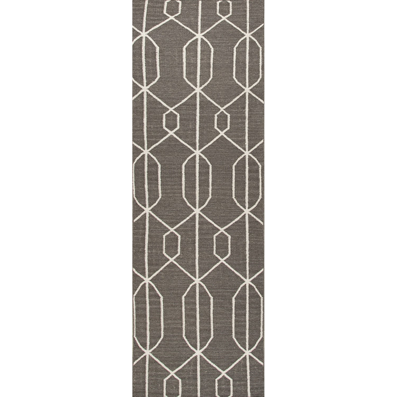 Handmade Flat weave Geometric pattern Gray/ Black Runner Rug (26 X 8)