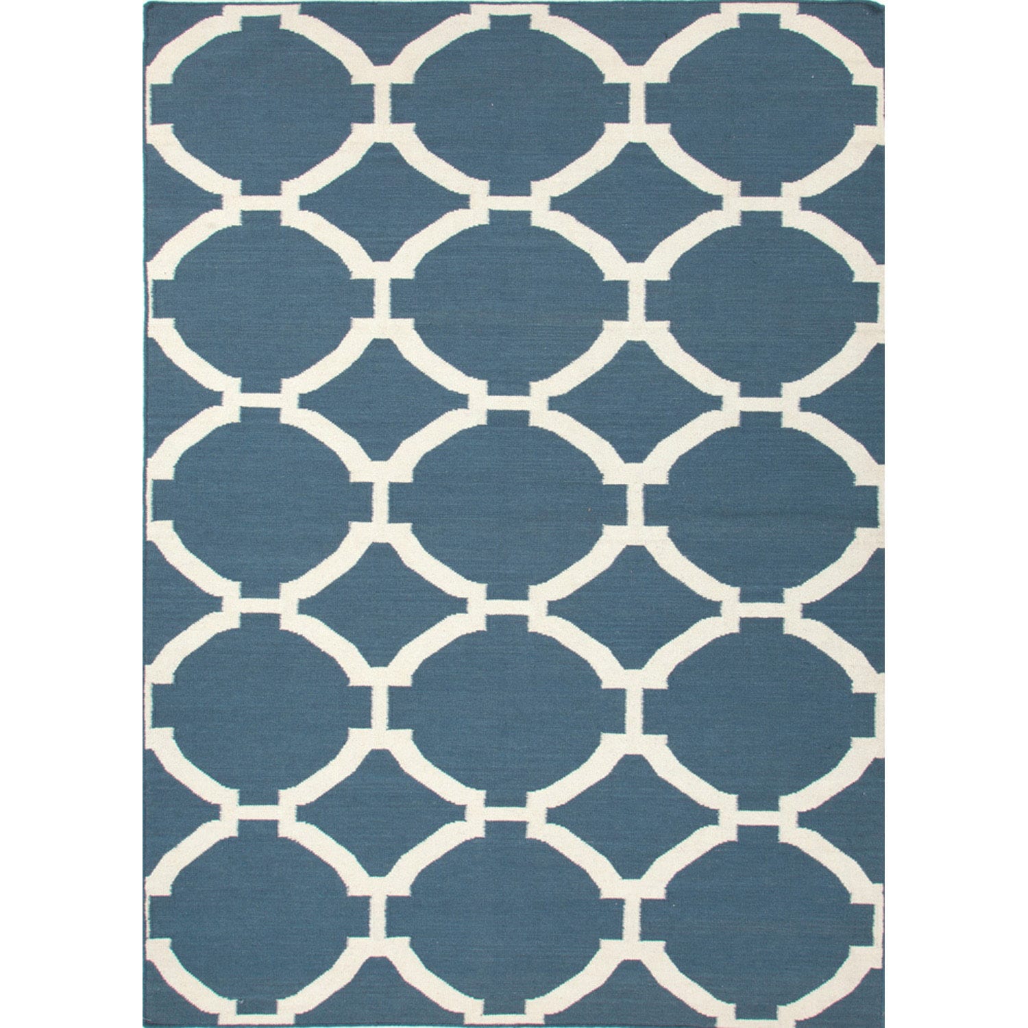 Durable Handmade Flat weave Geometric pattern Blue Rug (36 X 56)