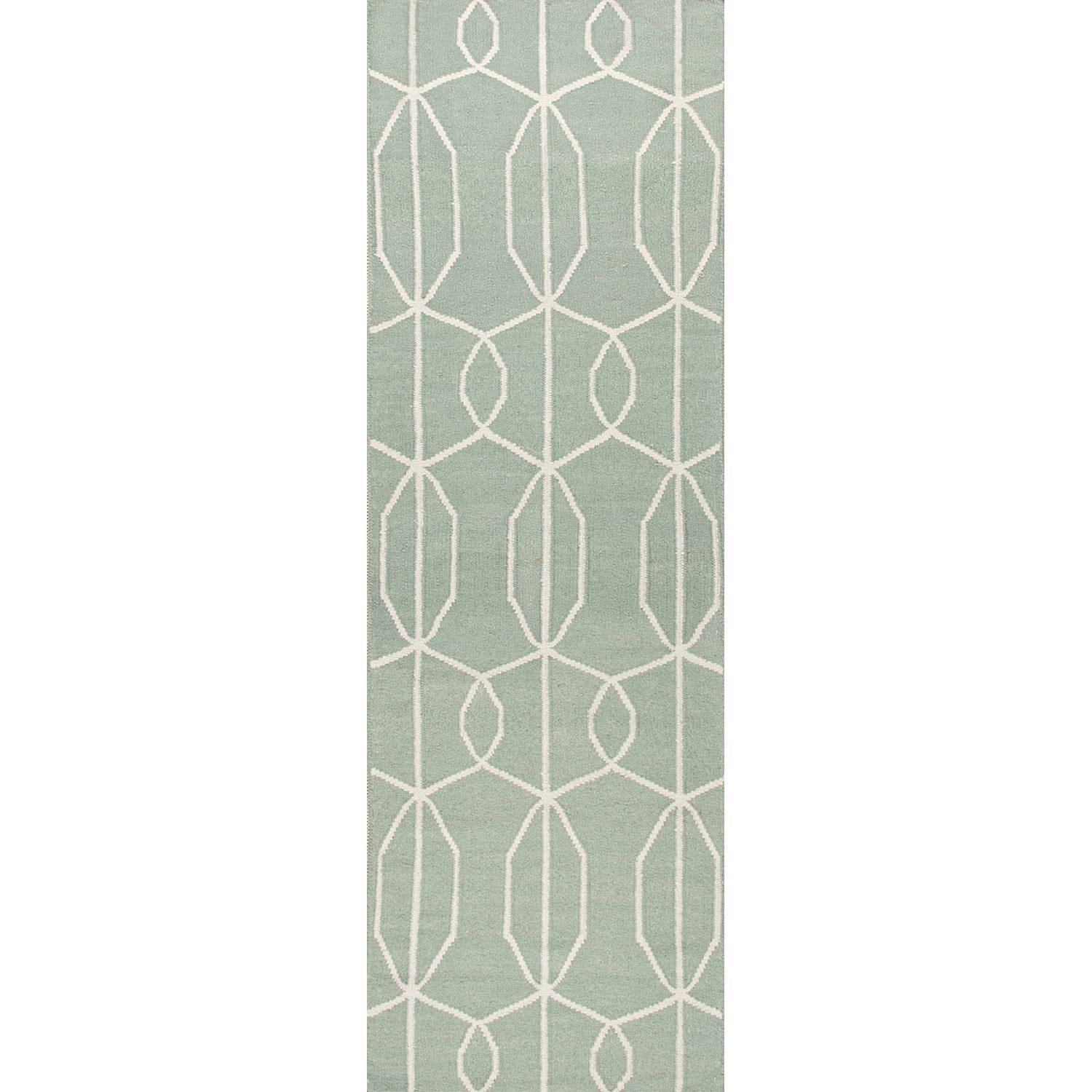 Handmade Flat Weave Geometric Pattern Blue/ Gray Rug (26 X 8)