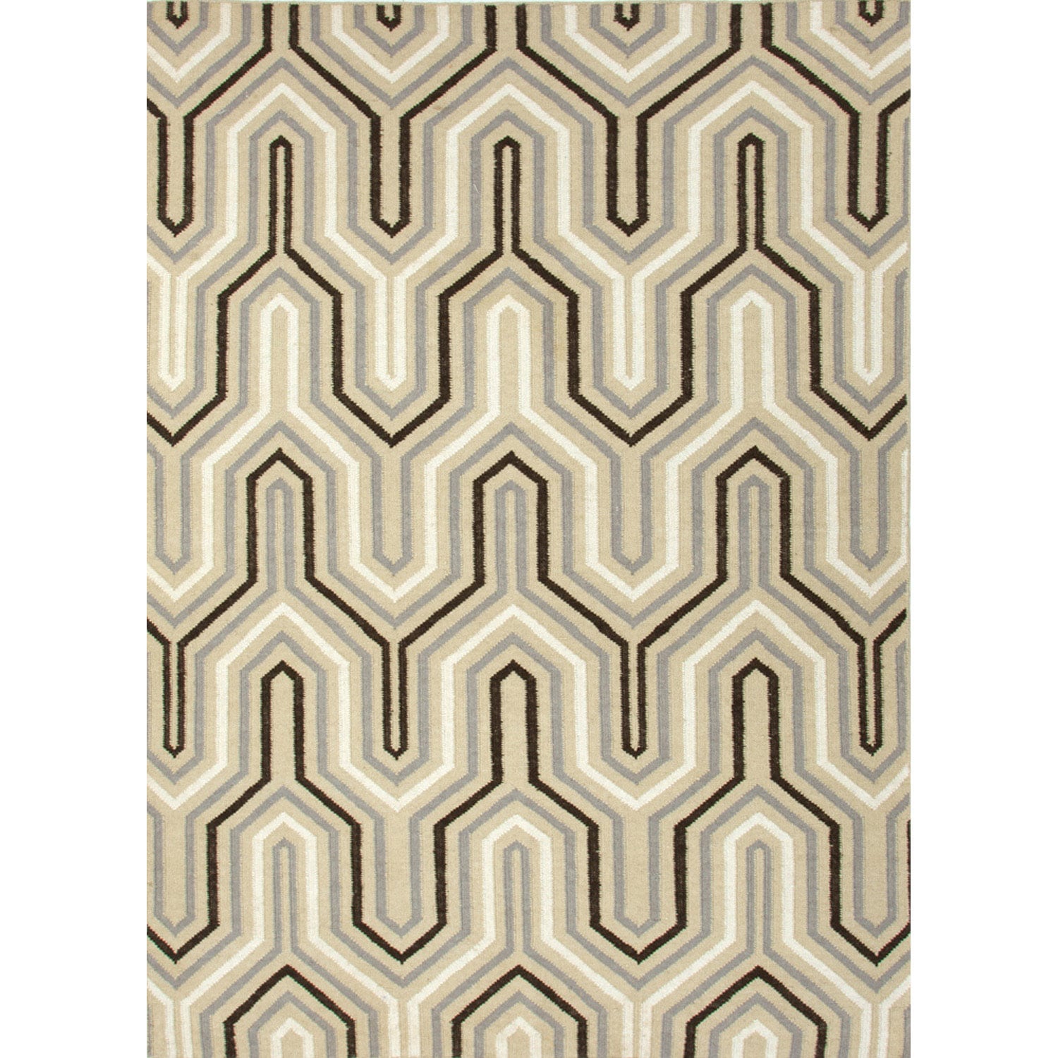 Handmade Flat weave Geometric Pattern Gray/ Black Wool Rug (8 X 10)