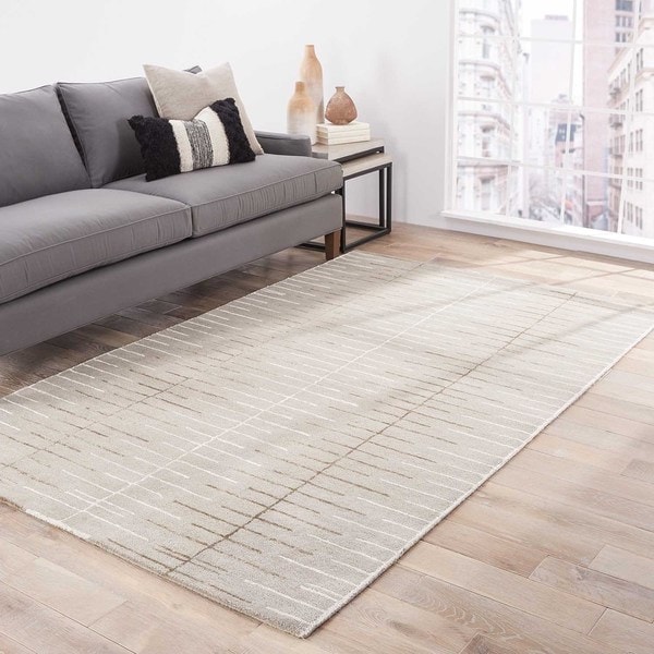 Loran Handmade Stripe Gray/ White Area Rug - 9'6" x 13'6"