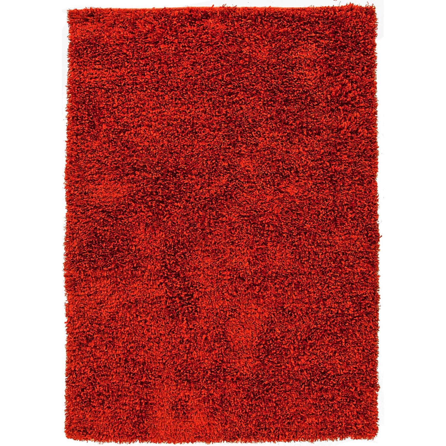 Hand woven Shags Solid Pattern Red/ Orange Polyester Rug (76 X 96)