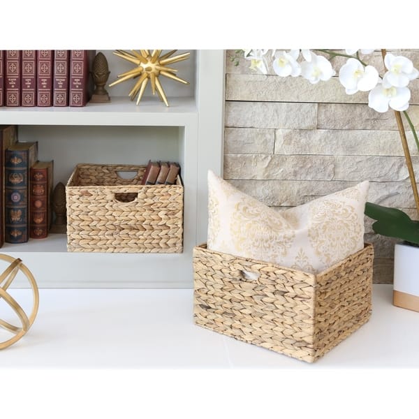 Seville Classics Hand-Woven Hyacinth Storage Cube Basket, Natural - Set of 2