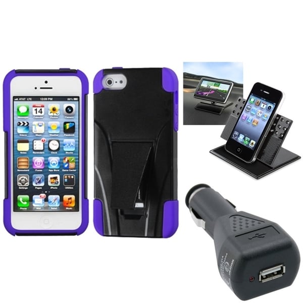 INSTEN Car Charger/ Dashboard Holder/ Phone Case for Apple iPhone 5/ 5S/ 5C/ SE