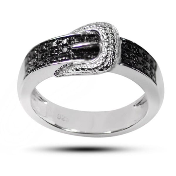 Shop De Buman Sterling Silver Black Diamond Accent Buckle Ring - On ...