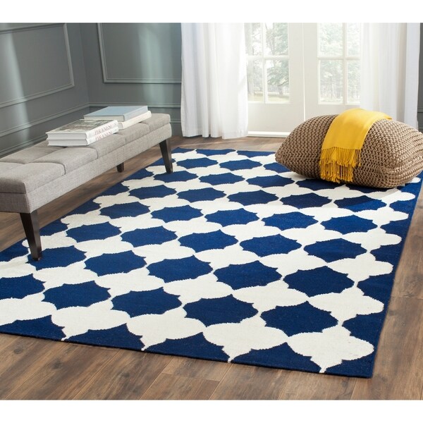 Safavieh Hand-woven Moroccan Reversible Dhurrie Navy Wool Rug - 9' x 12'