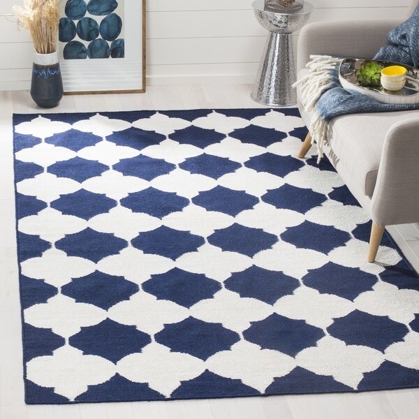 Safavieh Hand-woven Moroccan Reversible Dhurrie Navy Wool Rug - 9' x 12'