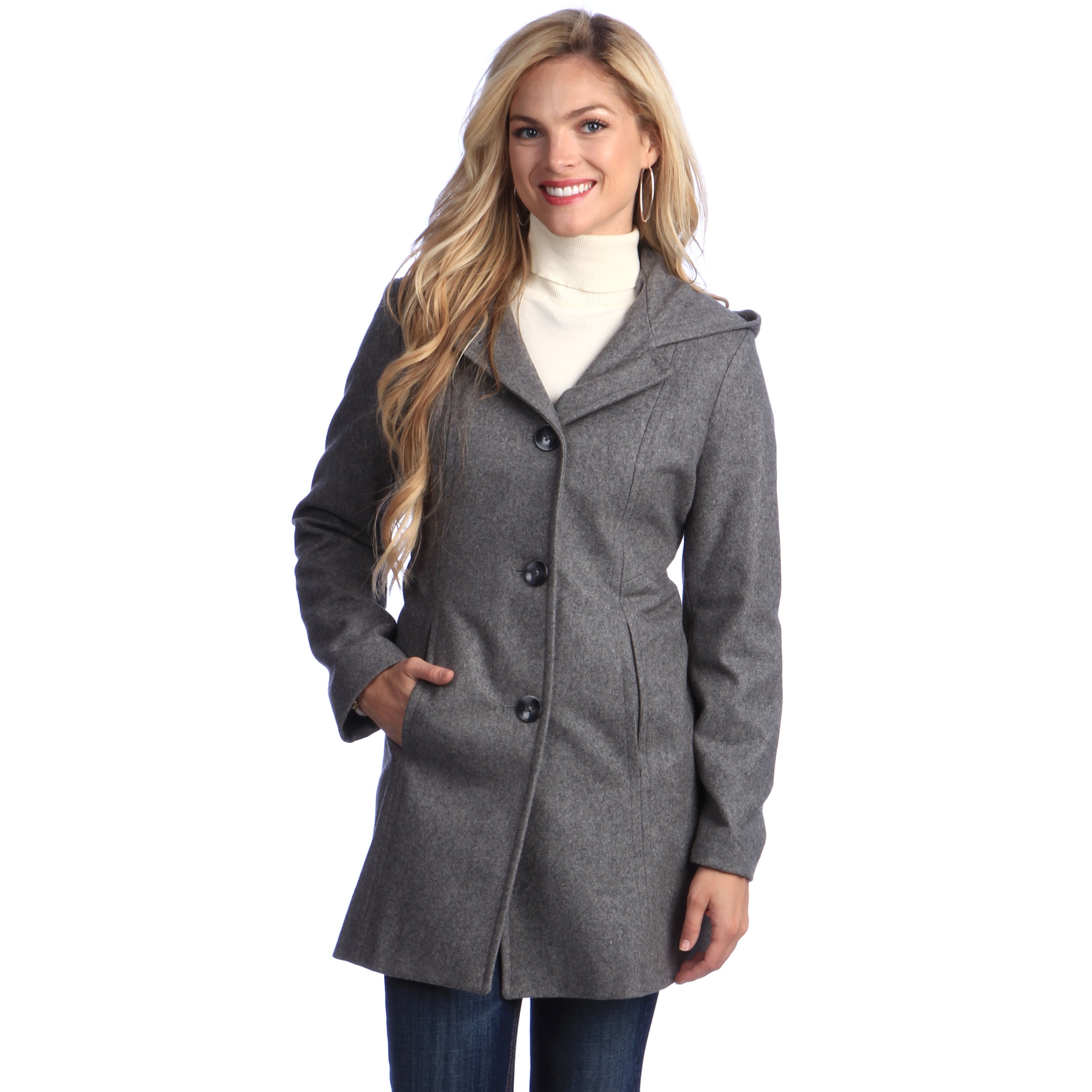 Shop Anne Klein Women's Grey Single Breasted Wool Coat - Free Shipping ...