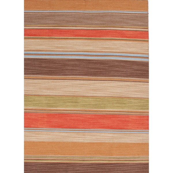 Rectangular Handmade Flat weave Stripe patterned Multicolor Rug (8 x