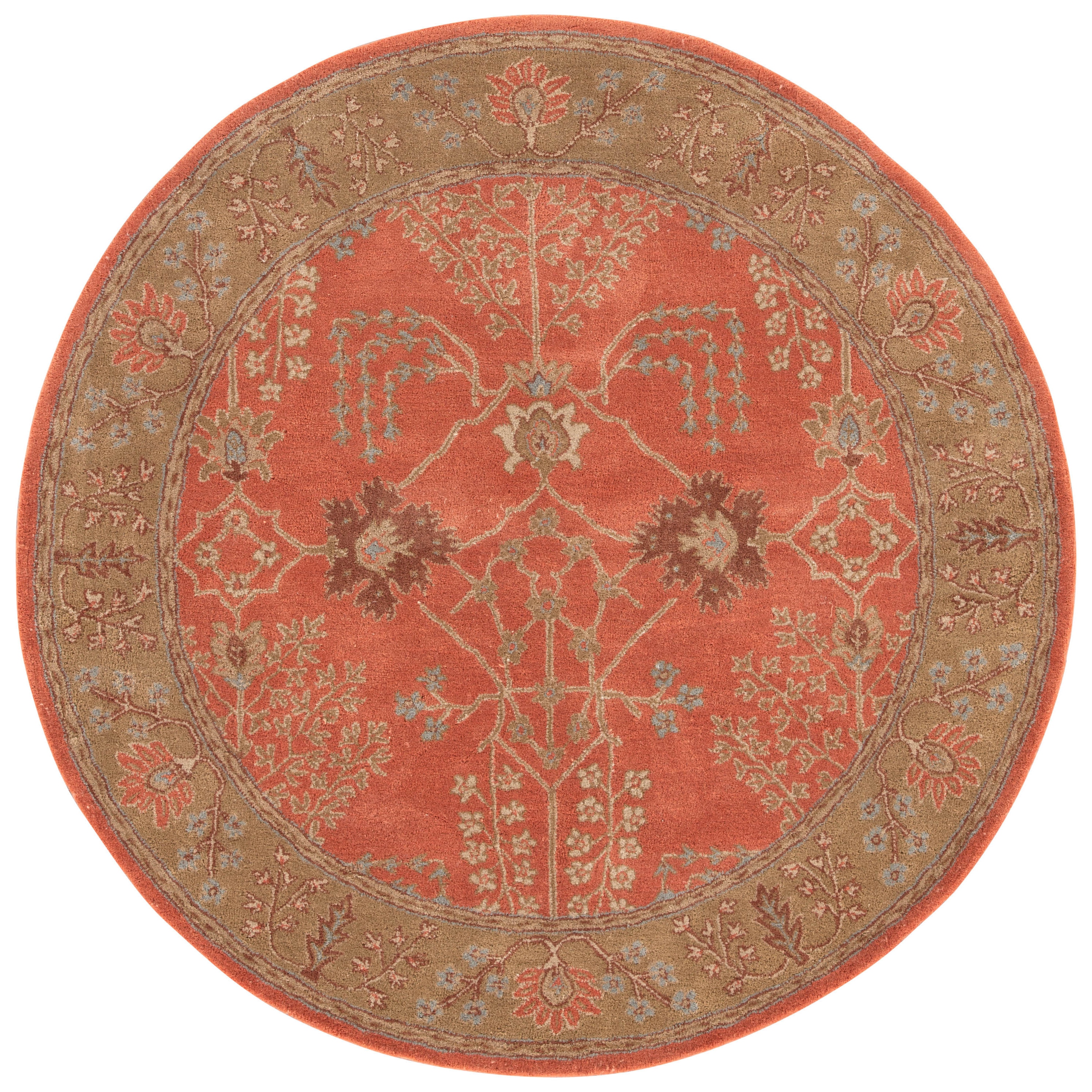 Hand tufted Transitional Oriental Pattern Red/ Orange Rug (8 Round)