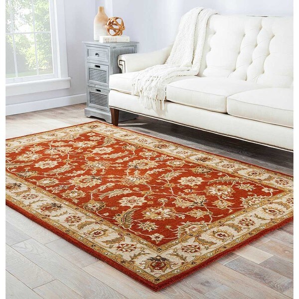 Skylar Handmade Floral Red/ Gold Area Rug (12' X 15')