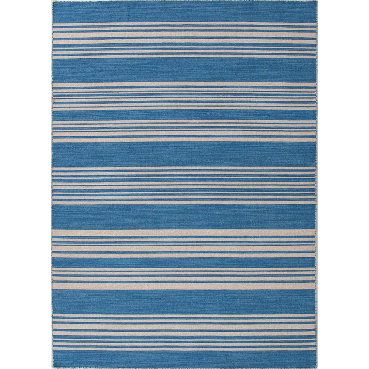 Handmade Flat Weave Dhurrie Stripe Pattern Blue Rug (5 X 8)