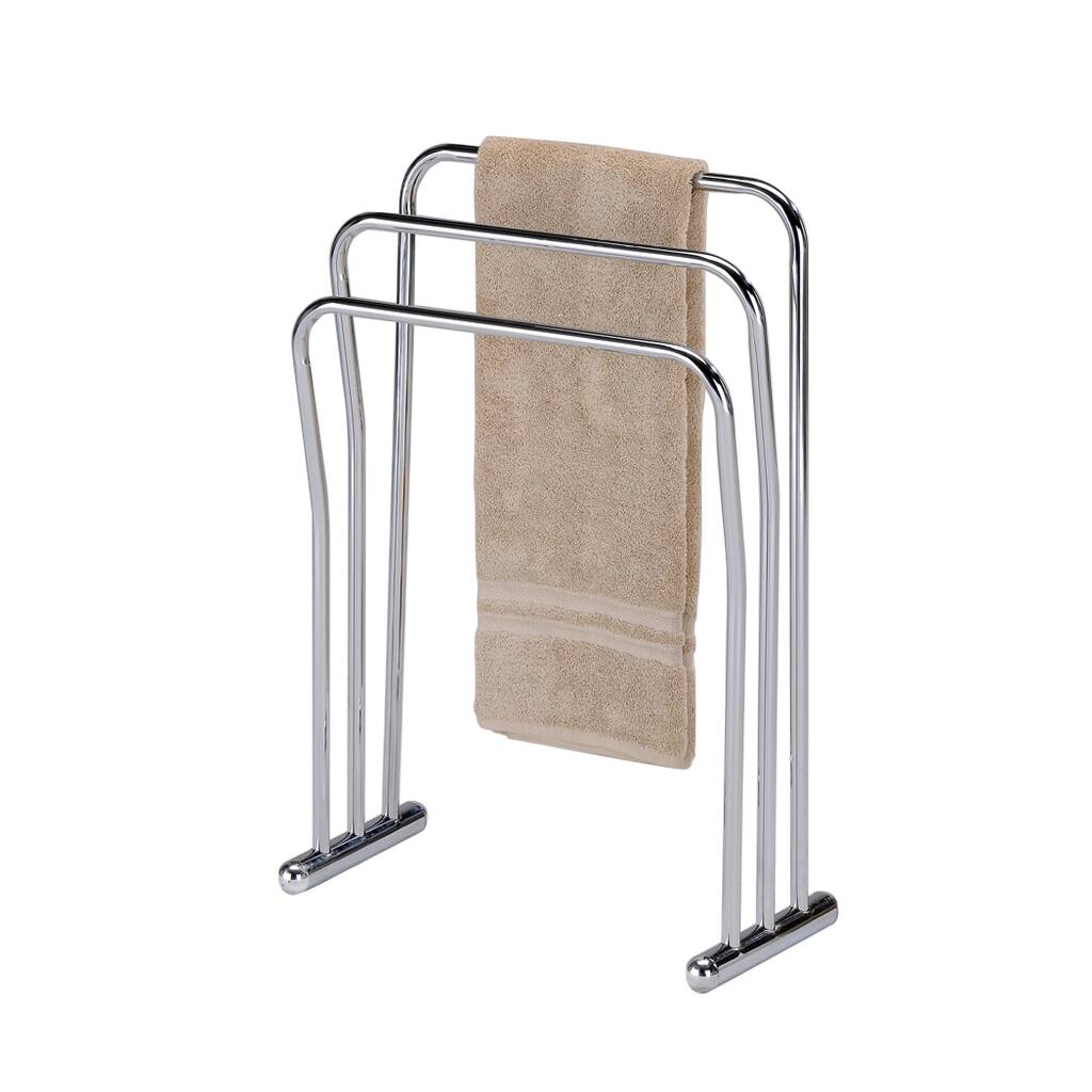 Chrome Finish Metal Towel Bathroom Quilt 3-Bar Rack Stand - Silver