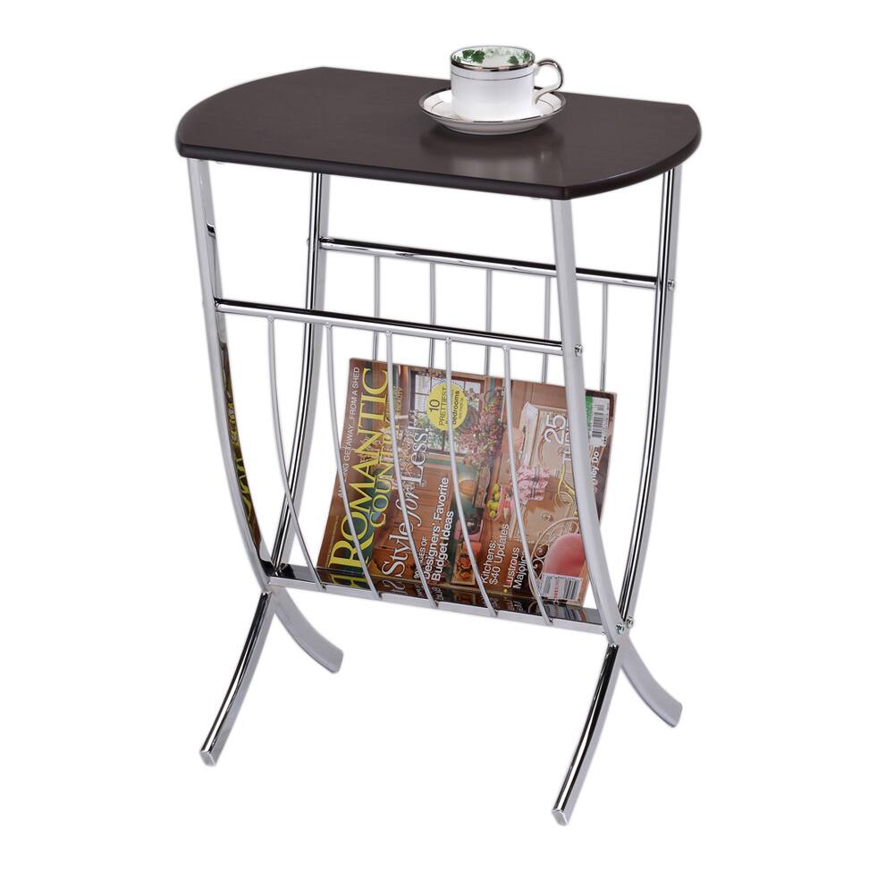 Walnut Chrome Sofa Chairside End Table/ Magazine Rack