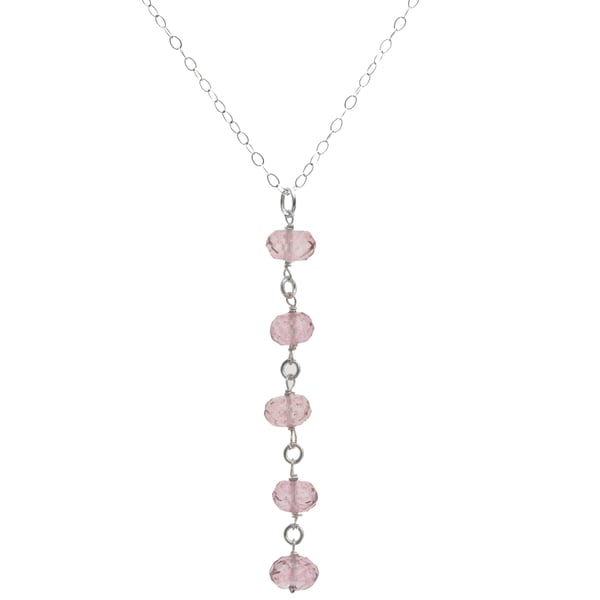 Ashanti Sterling Silver Pink Quartz Long Dangle Handmade Pendant (Sri