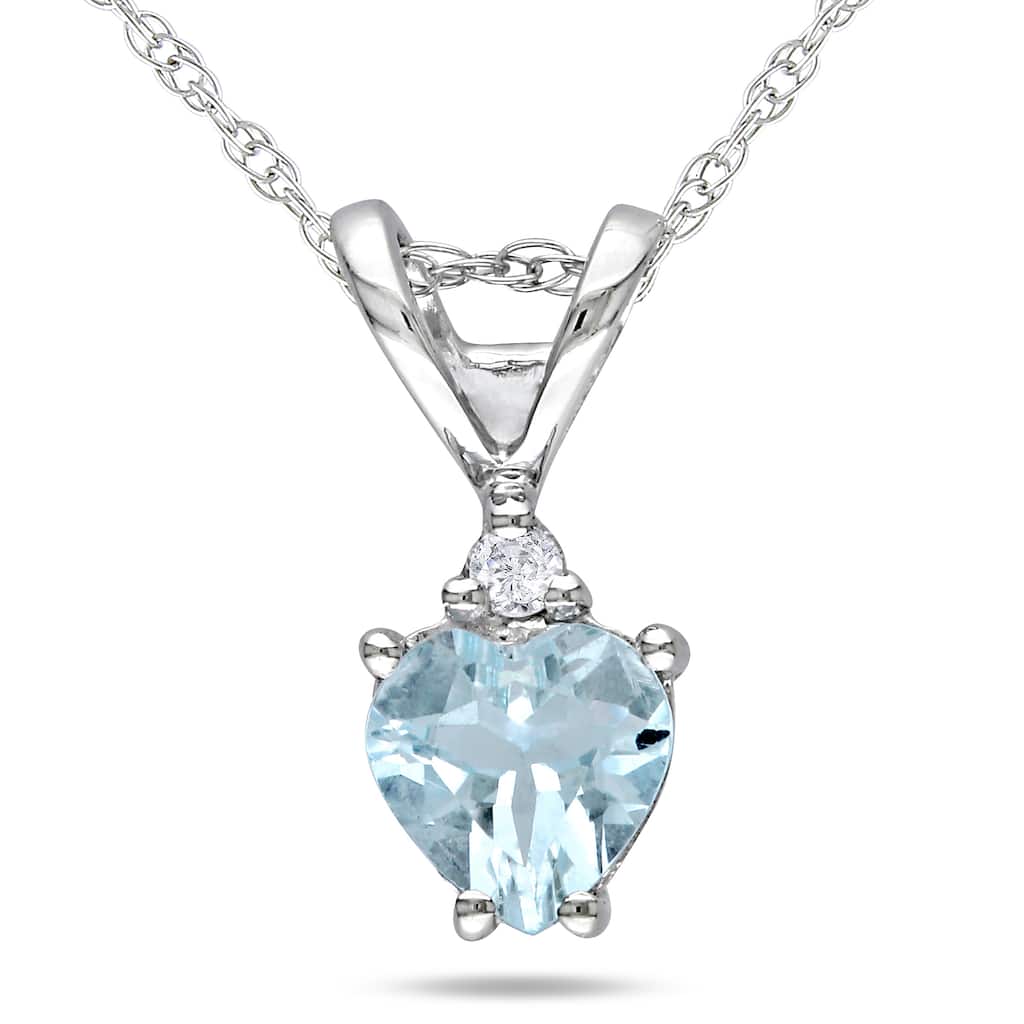Miadora 10k White Gold Aquamarine and Diamond Heart Necklace