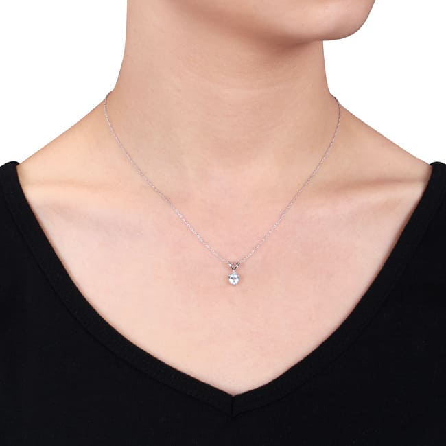 Miadora 10k White Gold Aquamarine and Diamond Heart Necklace