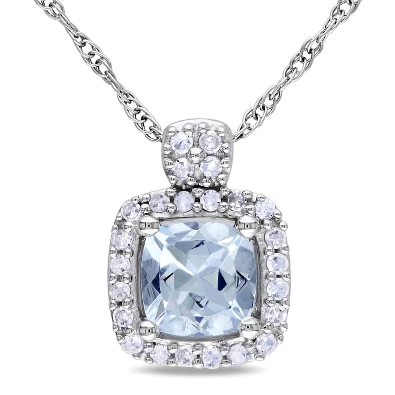 Miadora 10k White Gold Aquamarine and 1/10ct TDW Diamond Necklace (G-H)
