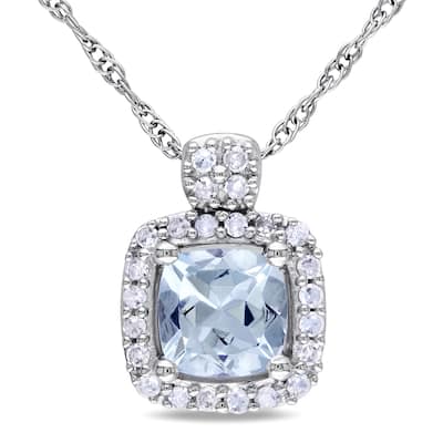 Miadora 10k White Gold Aquamarine and 1/10ct TDW Diamond Necklace (G-H)