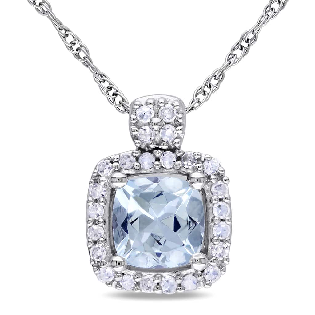 Miadora 10k White Gold Aquamarine and 1/10ct TDW Diamond Necklace (G-H)