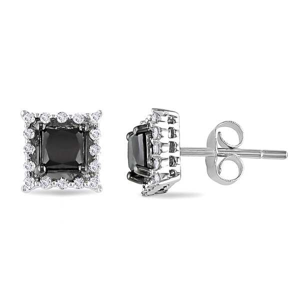 Miadora 10k White Gold 1ct TDW Black and White Diamond Earrings ...