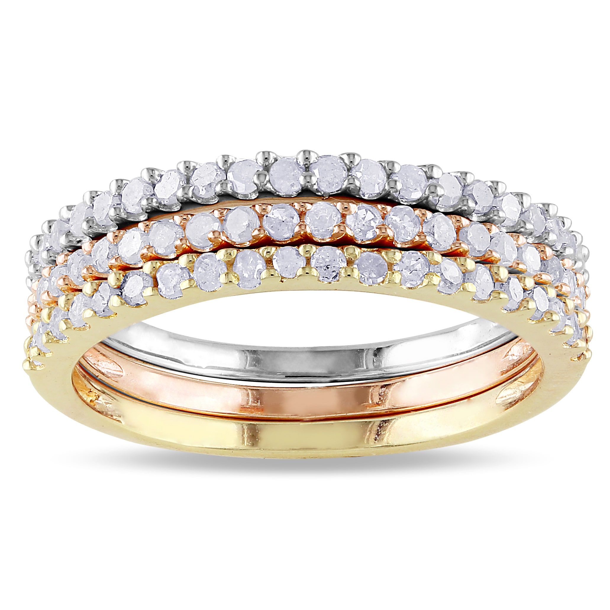 Miadora Sterling Silver Stackable Diamond Band 3-piece Set