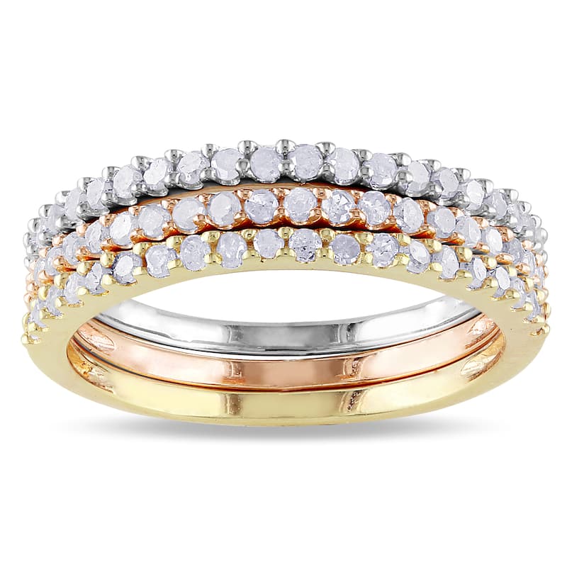 Miadora Sterling Silver Stackable Diamond Band 3-piece Set
