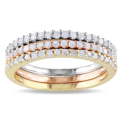Miadora Sterling Silver Stackable Diamond Band 3-piece Set
