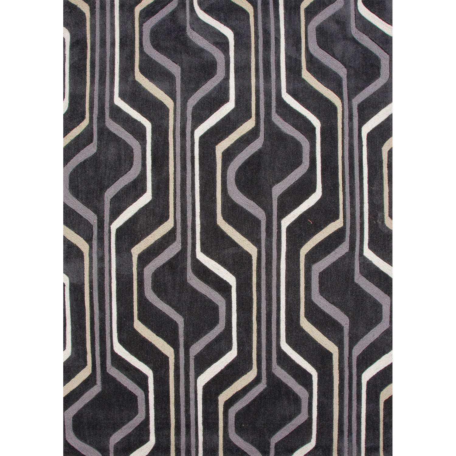 Hand tufted Contemporary Geometric Gray/ Black Rug (76 X 96)