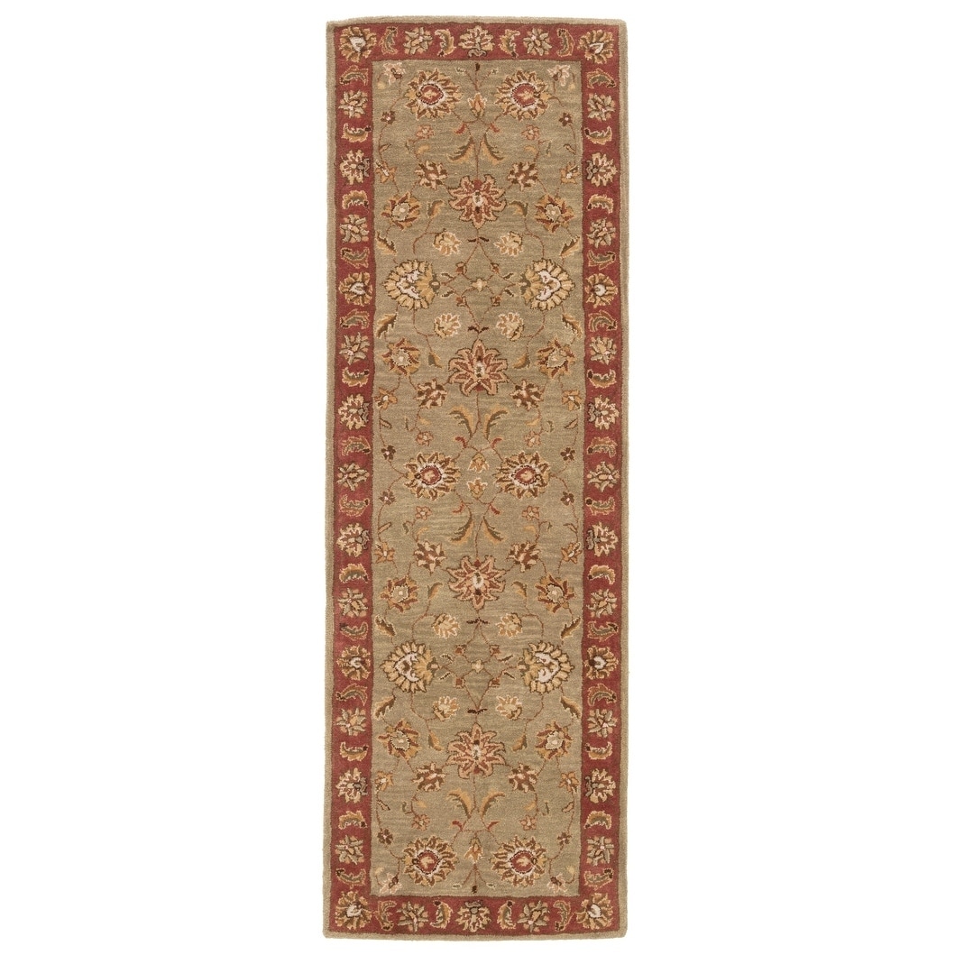 Hand tufted Traditional Oriental Pattern Green Rug (26 X 8)