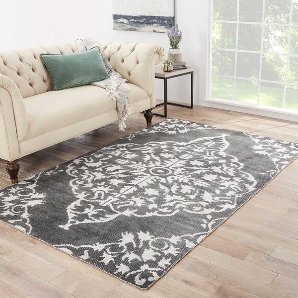 Maison Rouge Barnard Hand-knotted Medallion Grey/ Black Area Rug (8' x 11')