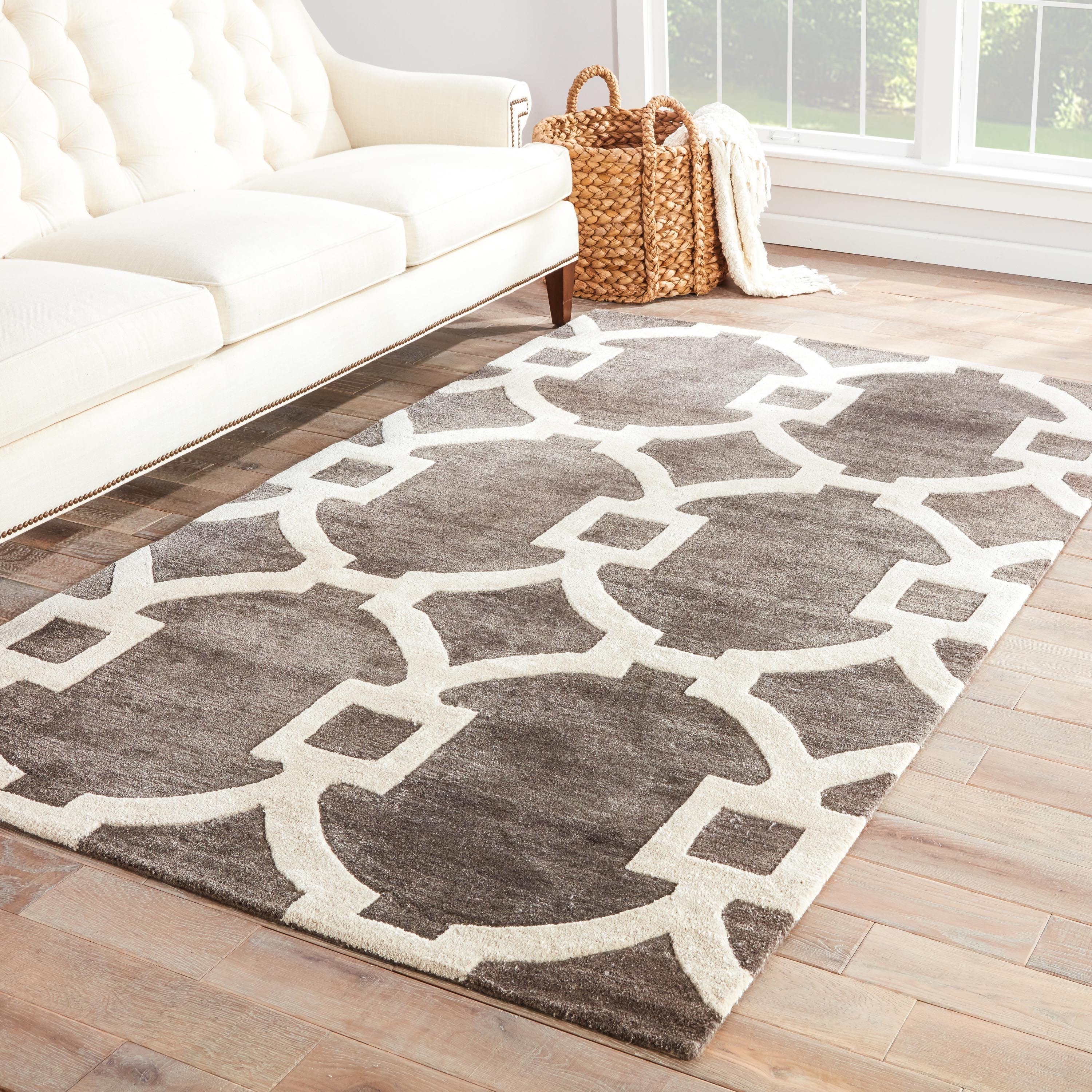 Hand tufted Contemporary Geometric Gray/ Black Rug (96 X 136)