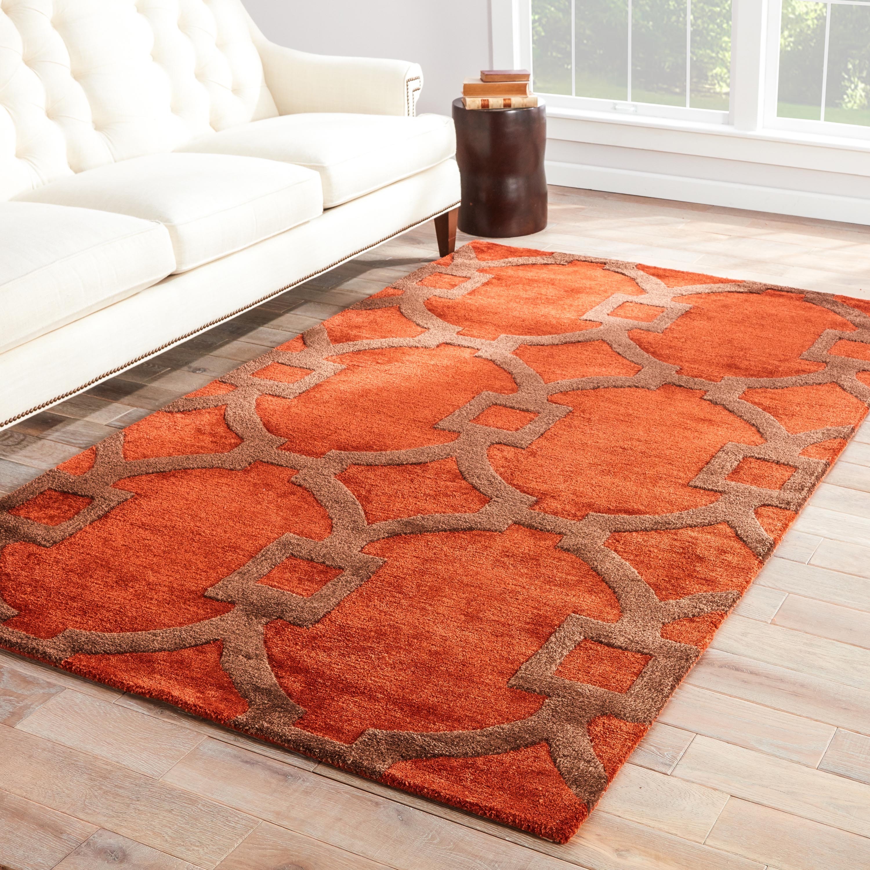 Hand tufted Contemporary Geometric Red/ Orange Rug With Plush Pile (5 X 8)