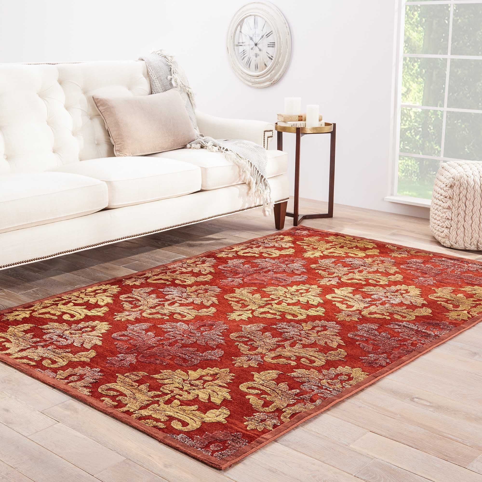 Transitional Floral Red/ Orange Rug (76 X 96)