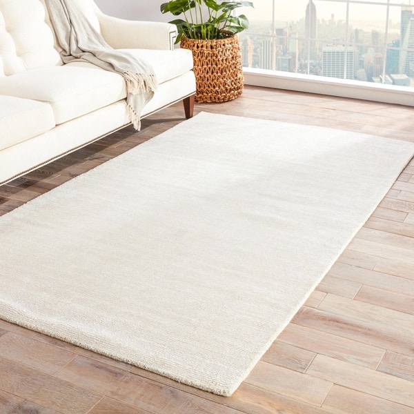 Minke Handmade Solid White/ Beige Area Rug (5' X 8') - 5' x 8'