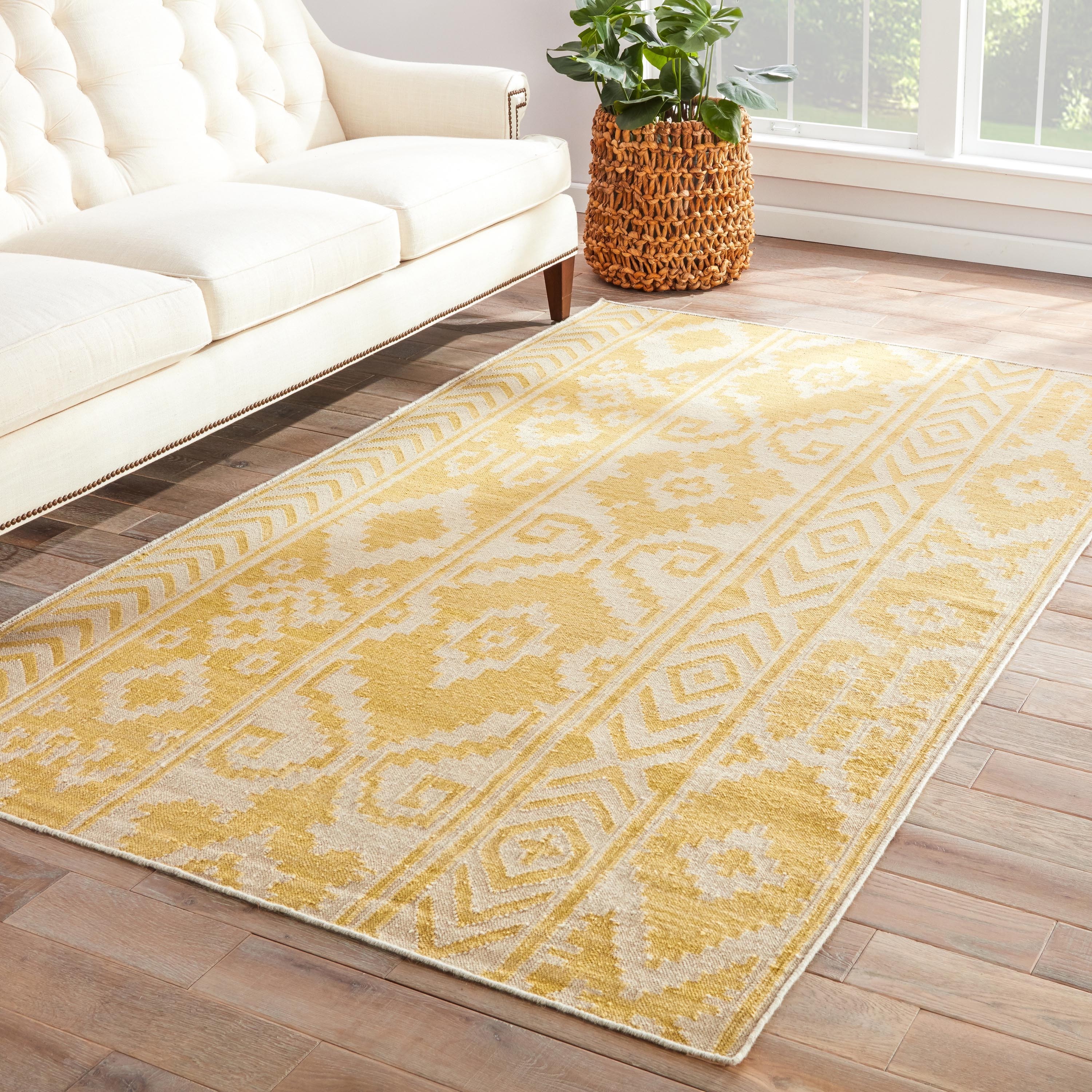 Handmade Flat Weave Tribal Pattern Yellow Rug (36 X 56)