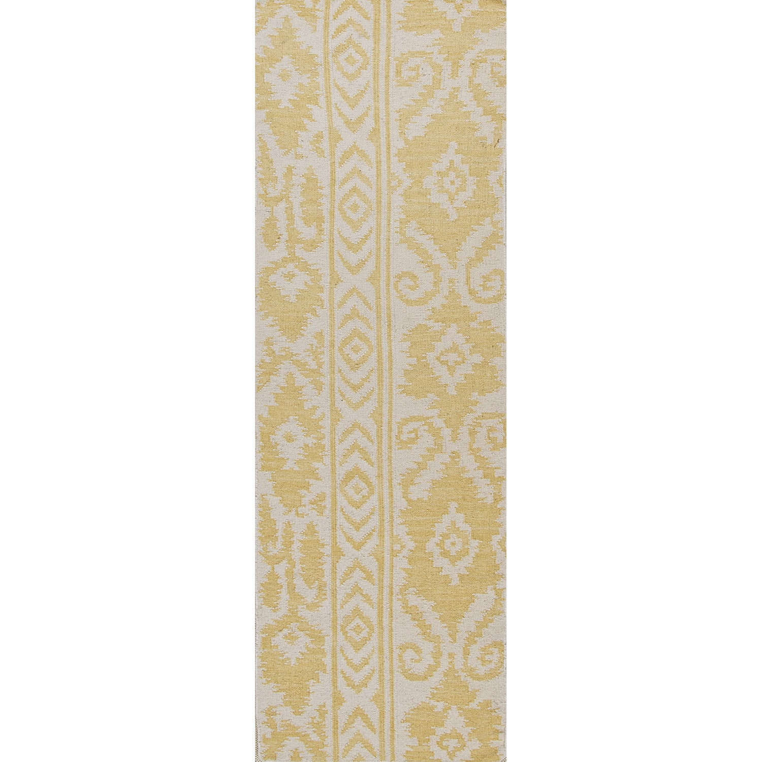 Handmade Flat Weave Tribal Pattern Yellow Rug (26 X 8)