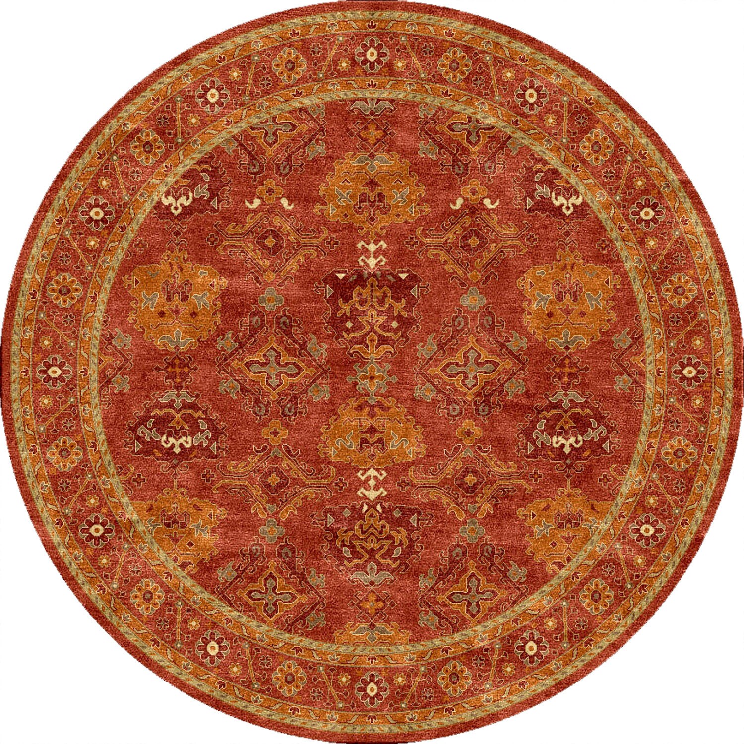 Hand tufted Traditional Floral Pattern Red/ Orange Rug (6 Round)