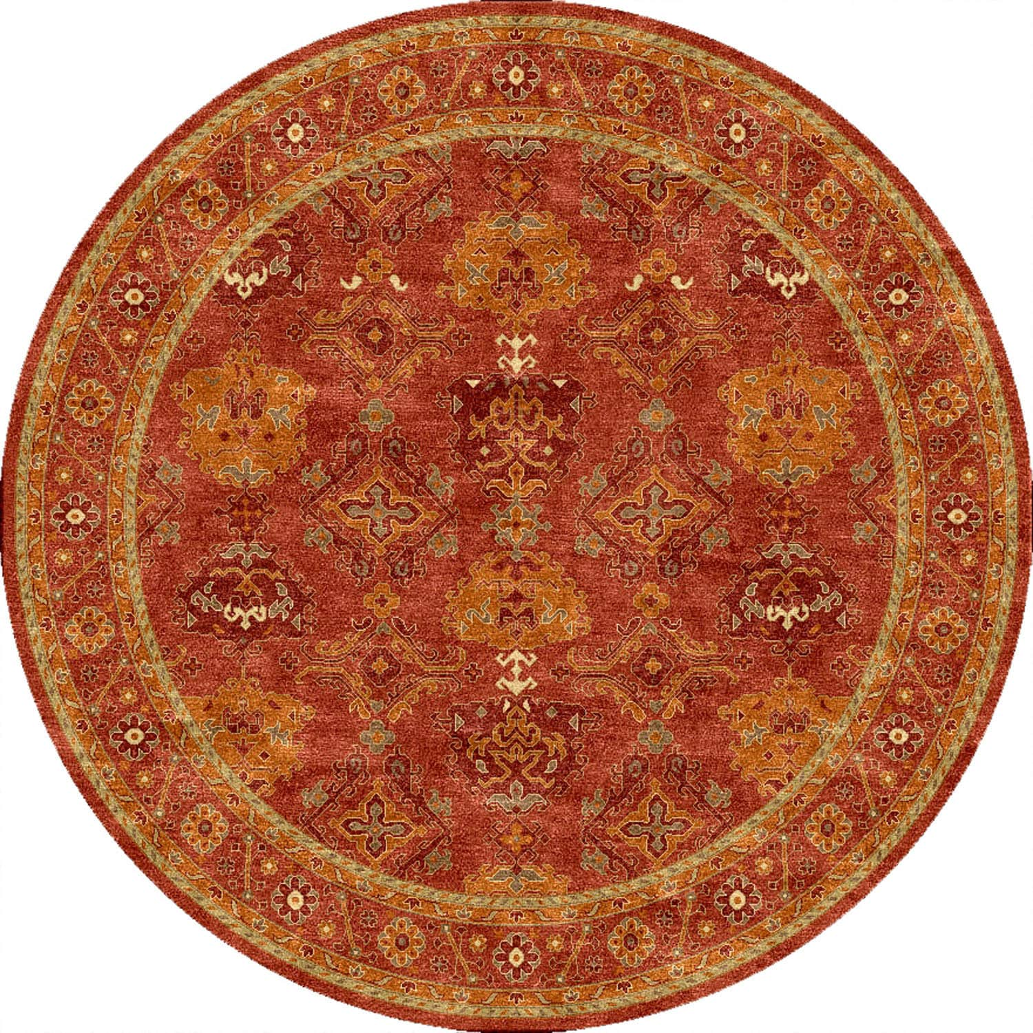 Hand tufted Traditional Floral Pattern Red/ Orange Rug (6 Round)