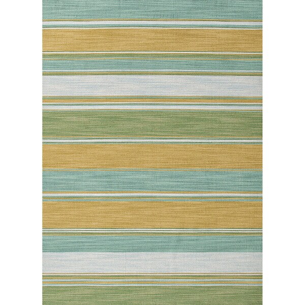 Handmade Flat weave Stripe pattern Green Accent Rug (2 x 3