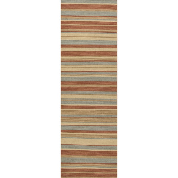Handmade Flat Weave Stripe Pattern Red/ Orange Rug (26 x 8)
