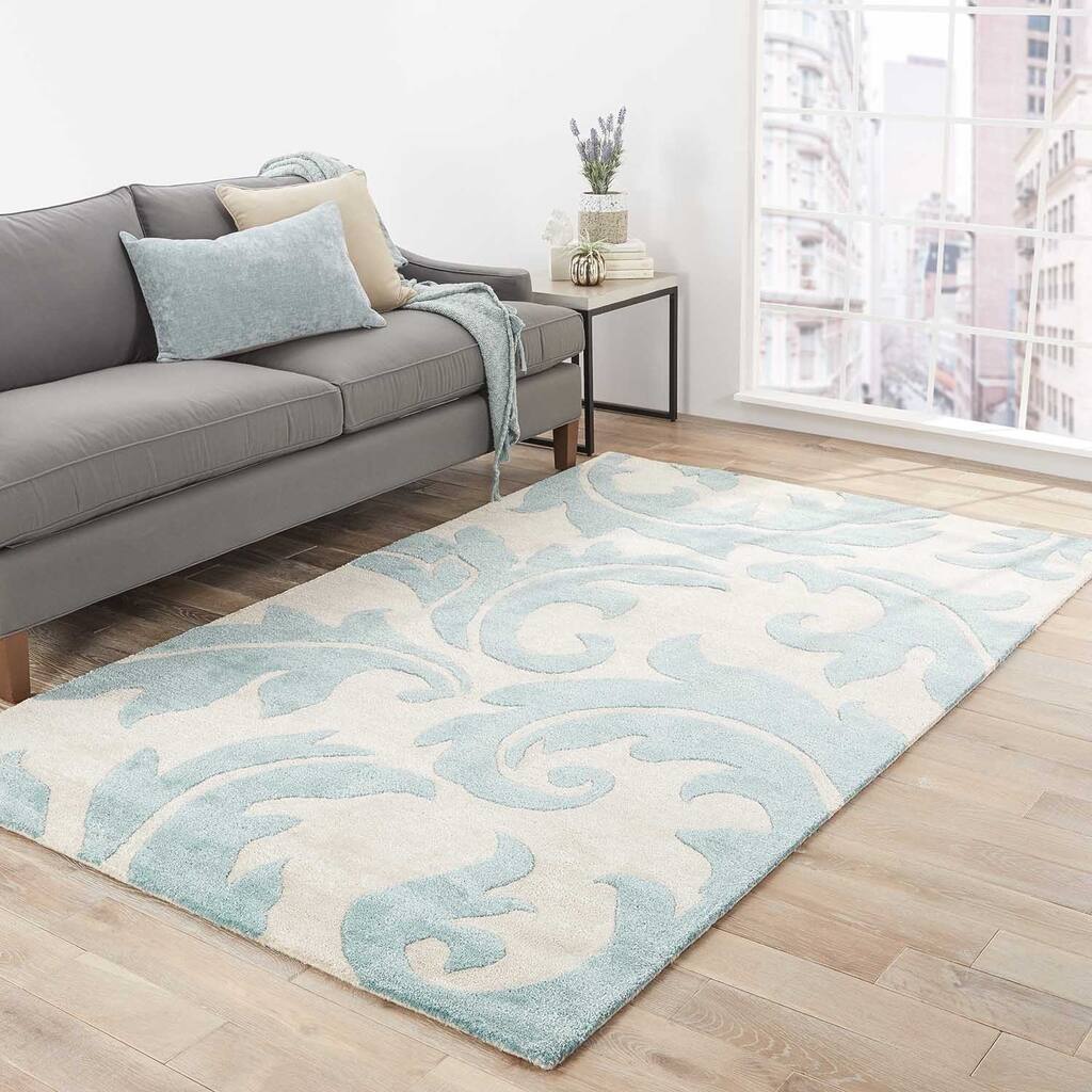 Damasse Handmade Damask Gray/ Blue Area Rug - 2' x 3'