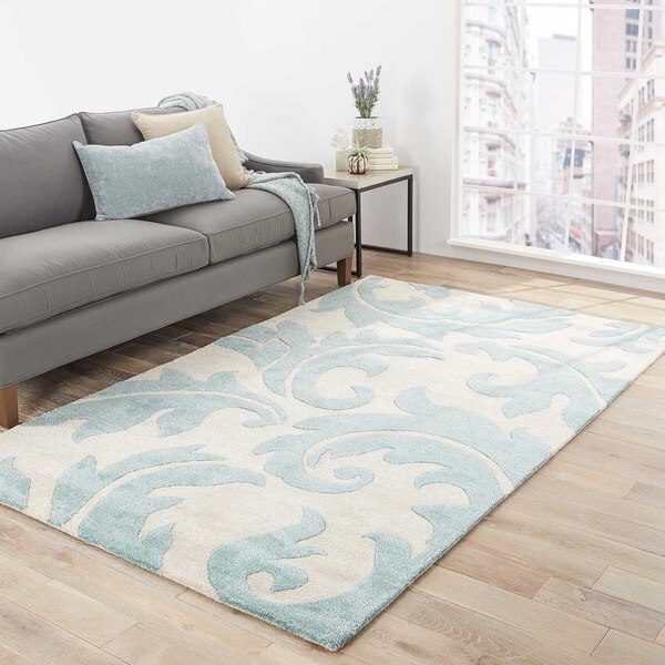 Damasse Handmade Damask Gray/ Blue Area Rug (5' X 8') - 5' x 8'
