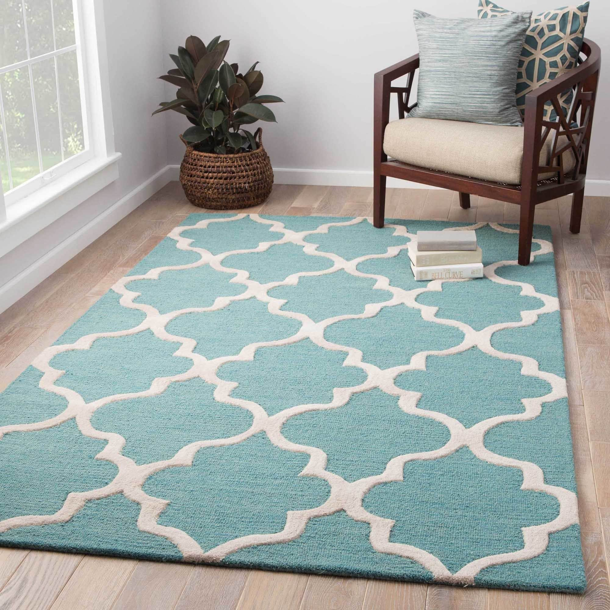 Hand tufted Contemporary Geometric Trellis pattern Blue Rug (2 X 3)