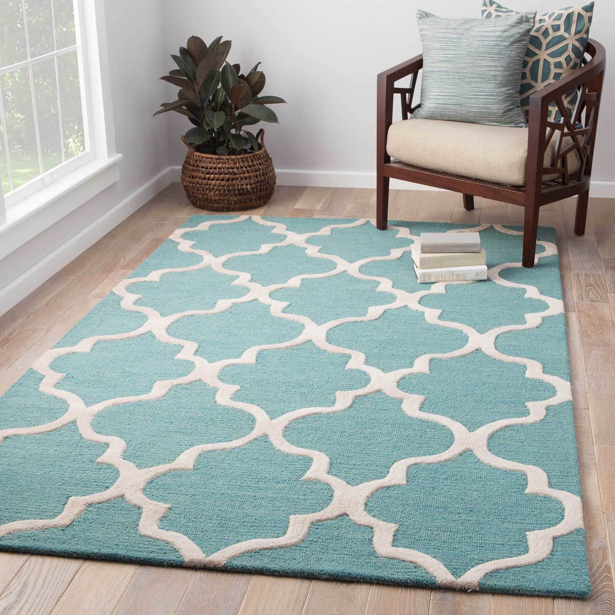 Hand tufted Contemporary Geometric Pattern Blue Wool Rug (36 X 56)