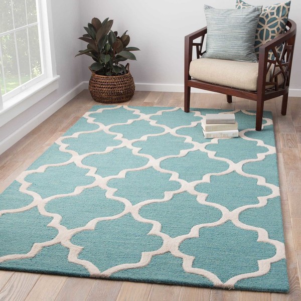 Portland Handmade Trellis Light Blue White Area Rug 5 X 8 Portland Handmade Trellis Light Blue White Area Rug