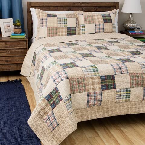 Greenland Home Fashions Oxford Oversized Reversible Cotton Quilt and Pillow Sham Set