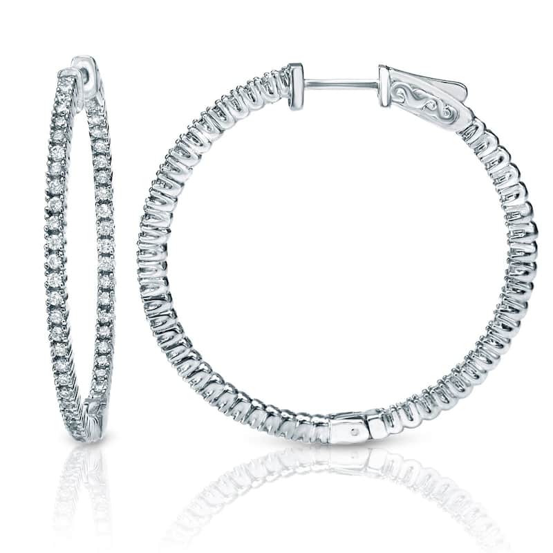 Auriya 14k Gold 3ctw Large Inside-out Diamond Hoop Earrings - 2.28-inch