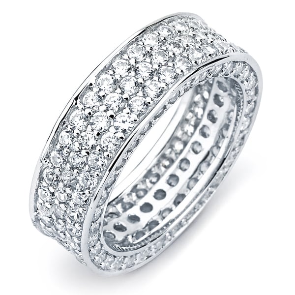 Shop Sterling Silver Cubic Zirconia 3 Row Engagement Style Eternity Band Free Shipping Today 2816